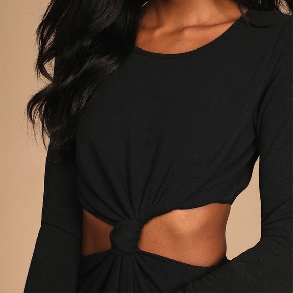 Black Long Sleeve Cutout Wide-Leg Jumpsuit - Picture 4 of 5